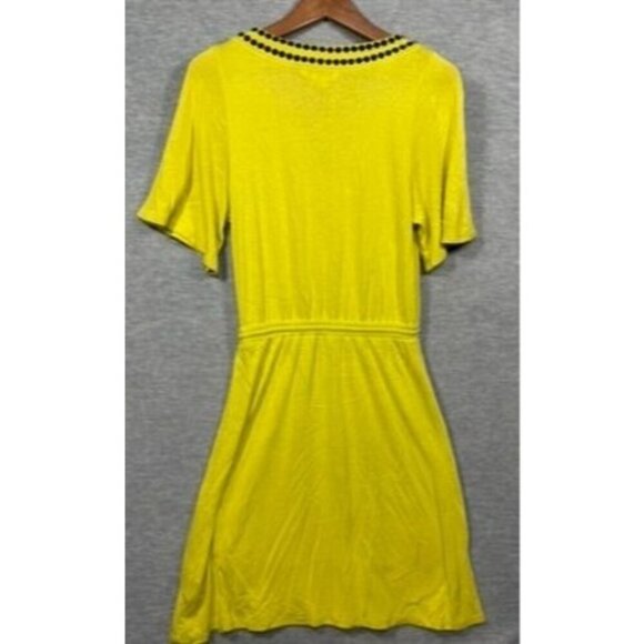 Boden Womens Dress US 2 Yellow Linen Blend Drawstring Waist Embroidered Neckline - Picture 6 of 6